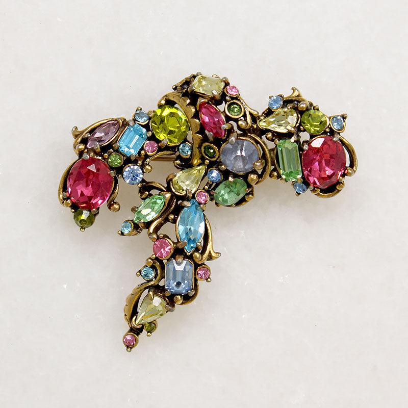 Hollycraft Colorful Rhinestone Freeform Brooch