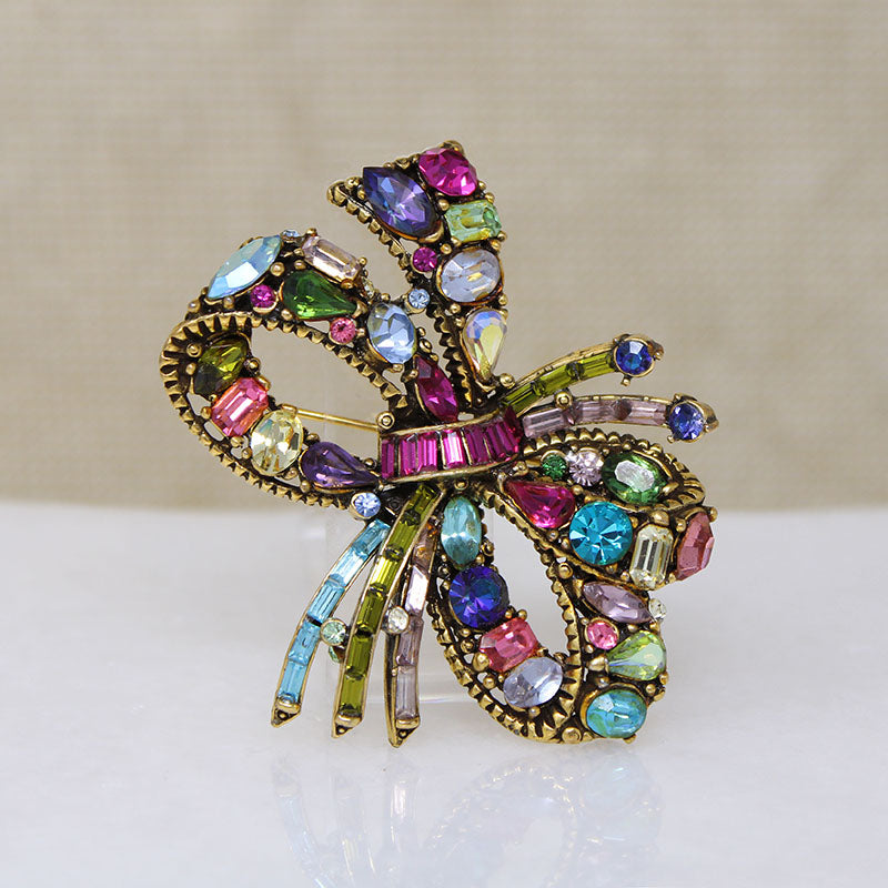 Sassy Jewel-Tone Hollycraft Bow Brooch