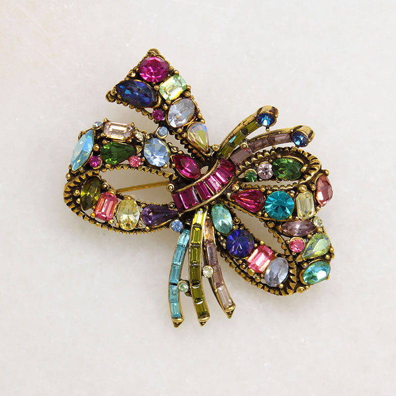 Sassy Jewel-Tone Hollycraft Bow Brooch