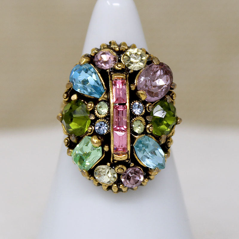 Pastel Rainbow Rhinestone Cluster Ring from Hollycraft