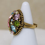 Pastel Rainbow Rhinestone Cluster Ring from Hollycraft