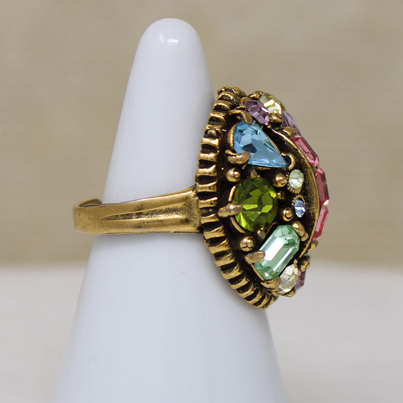 Pastel Rainbow Rhinestone Cluster Ring from Hollycraft