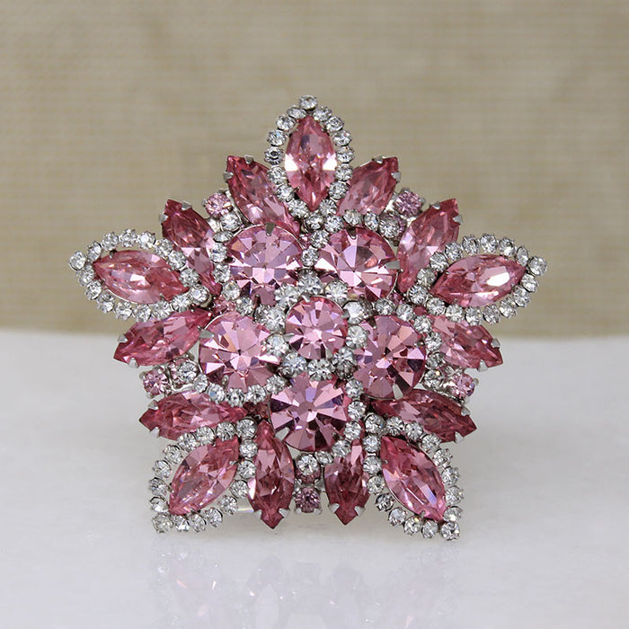 Radiant Pink & White Rhinestone Brooch by Weiss