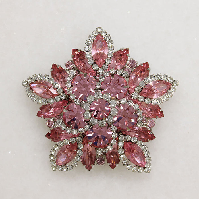 Radiant Pink & White Rhinestone Brooch by Weiss