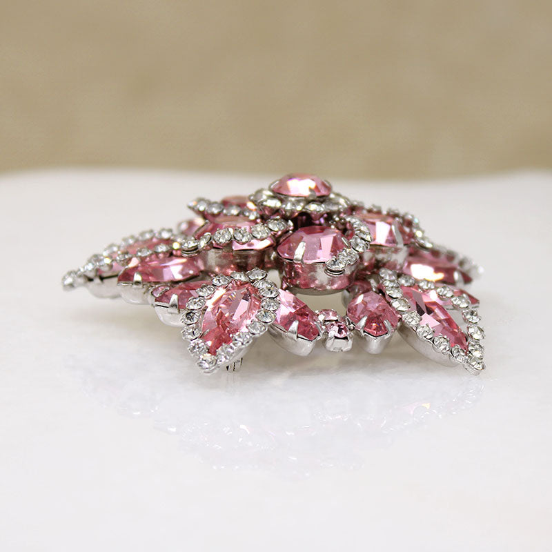 Radiant Pink & White Rhinestone Brooch by Weiss
