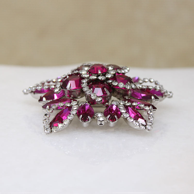 Fabulous Fuchsia & White Rhinestone Brooch by Weiss