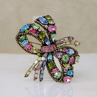 Pastel Rhinestone Hollycraft Bow Brooch