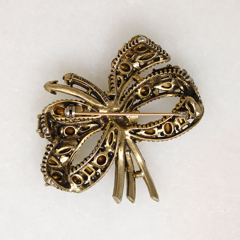 Pastel Rhinestone Hollycraft Bow Brooch