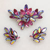 Purple & AB Red Crystal Brooch & Earrings by Regency