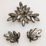 Purple & AB Red Crystal Brooch & Earrings by Regency