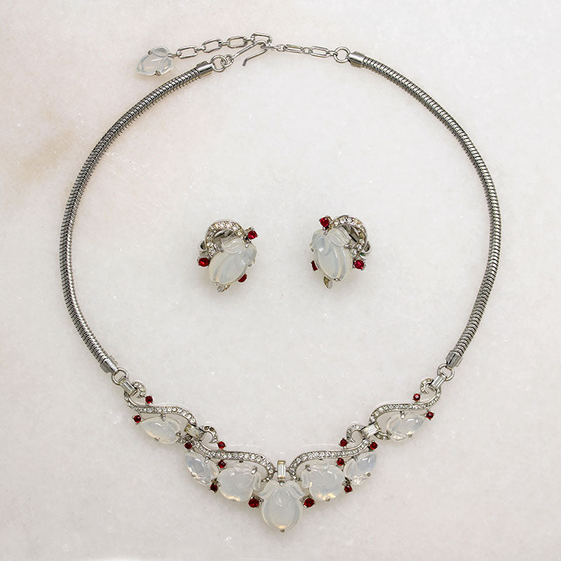 Ethereal Trifari Faux Moonstone Necklace & Earring Set