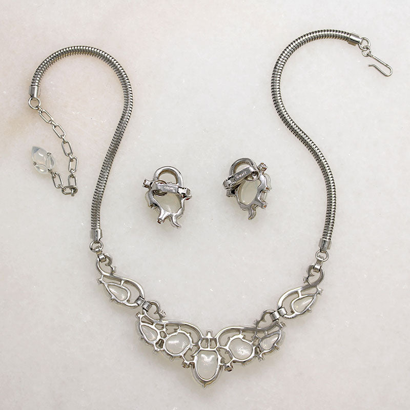 Ethereal Trifari Faux Moonstone Necklace & Earring Set