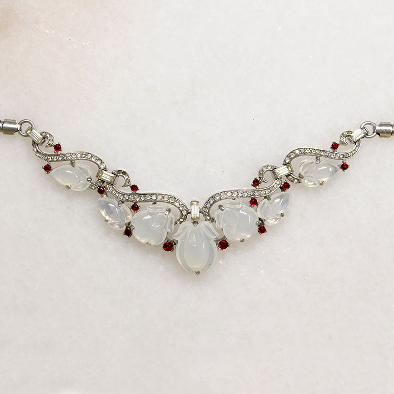 Ethereal Trifari Faux Moonstone Necklace & Earring Set