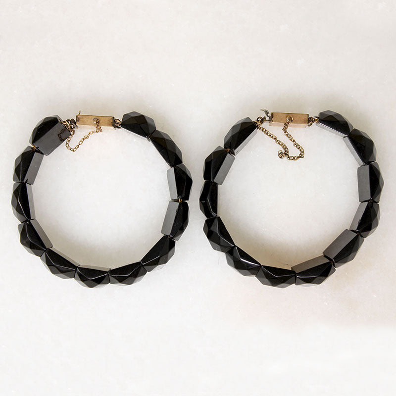 Matched Jet Bracelets with Engraved Clasps
