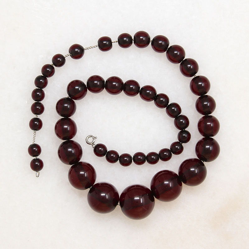 Glossy Red Amber Orb Bead Necklace