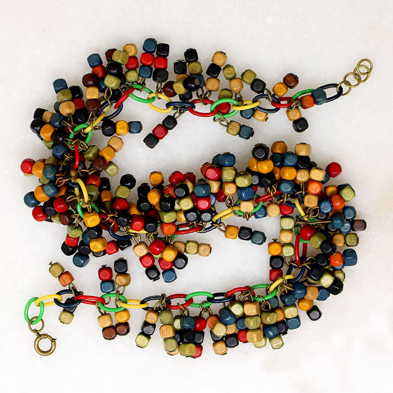 Frothy Wooden Bead Festoon Celluloid Necklace