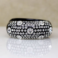Graphic Black Celluloid & Rhinestone Clamper Bracelet & Earrings