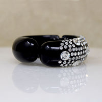 Graphic Black Celluloid & Rhinestone Clamper Bracelet & Earrings