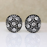 Graphic Black Celluloid & Rhinestone Clamper Bracelet & Earrings