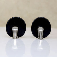 Graphic Black Celluloid & Rhinestone Clamper Bracelet & Earrings
