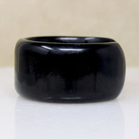 Wide Black Celluloid Clamper Bracelet with Rhinestones