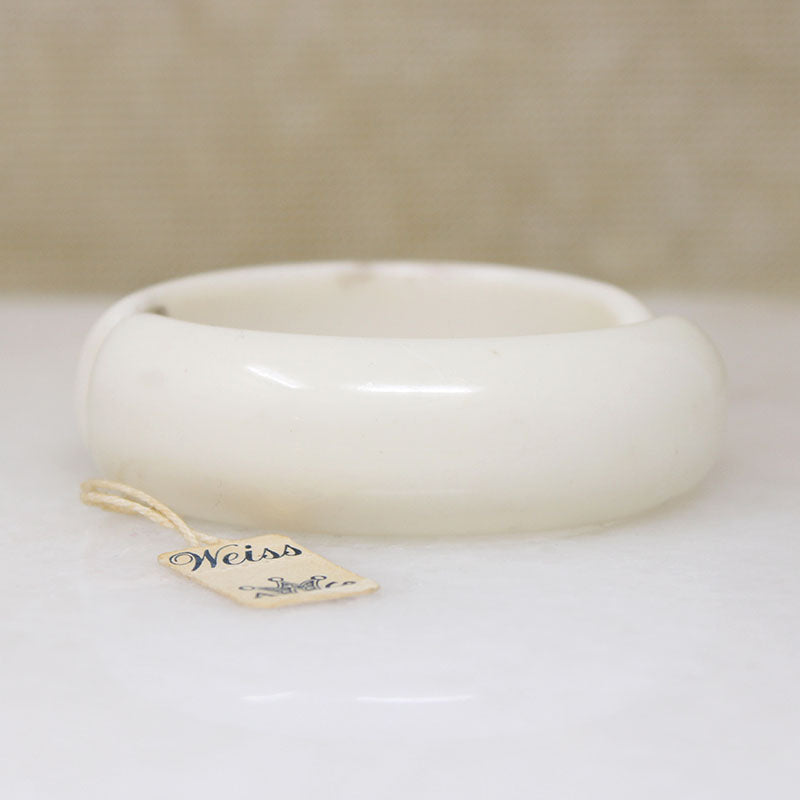 White Celluloid & Rhinestone Clamper Bracelet by Weiss