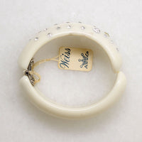 White Celluloid & Rhinestone Clamper Bracelet by Weiss