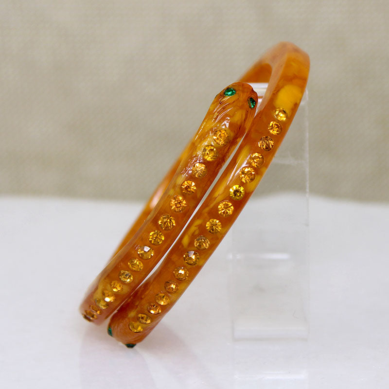 Slinky Art Deco Celluloid & Rhinestone Snake Bangle