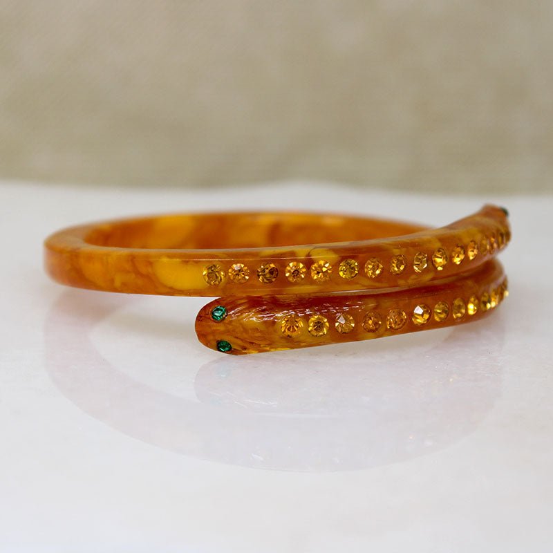 Slinky Art Deco Celluloid & Rhinestone Snake Bangle