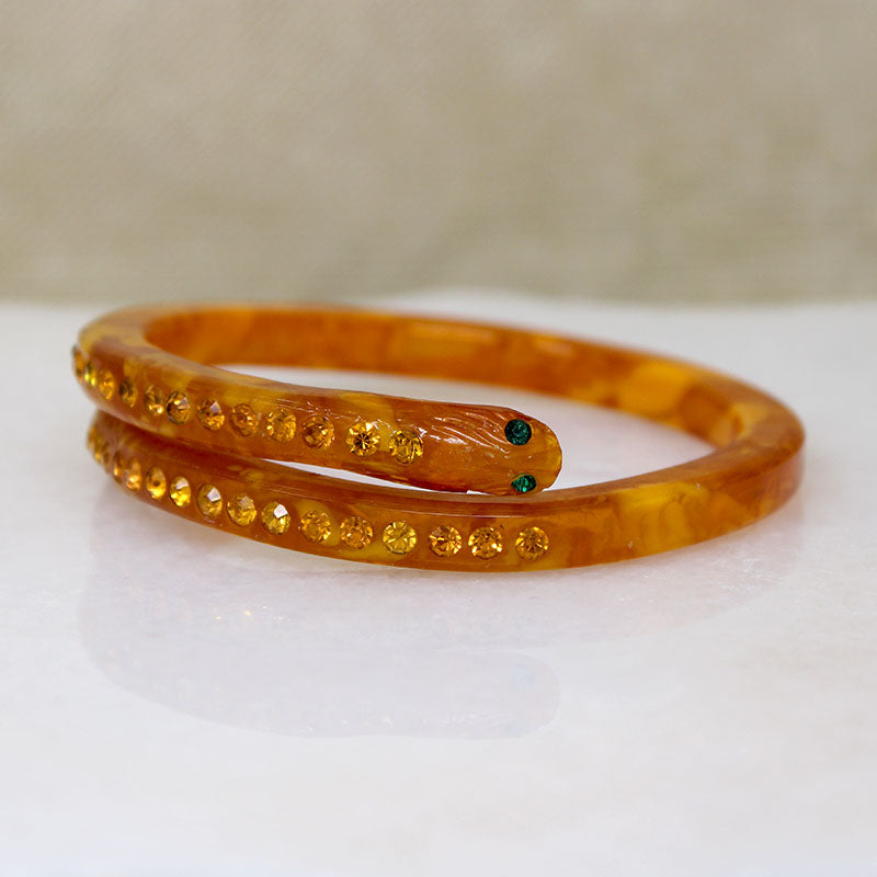 Slinky Art Deco Celluloid & Rhinestone Snake Bangle