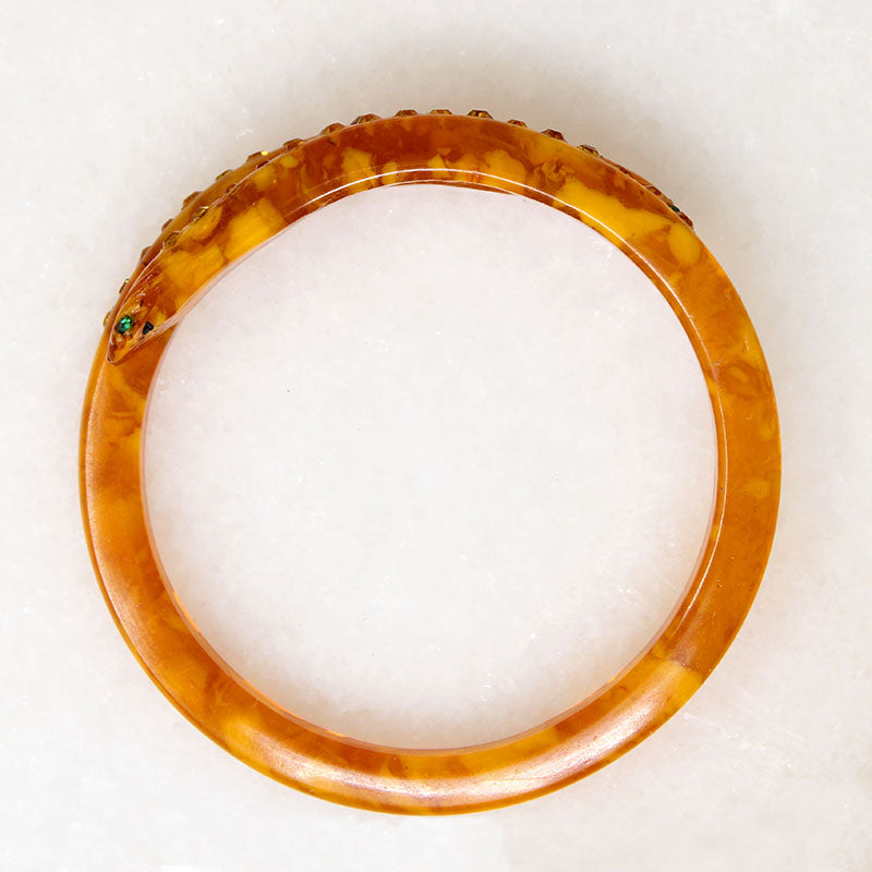 Slinky Art Deco Celluloid & Rhinestone Snake Bangle