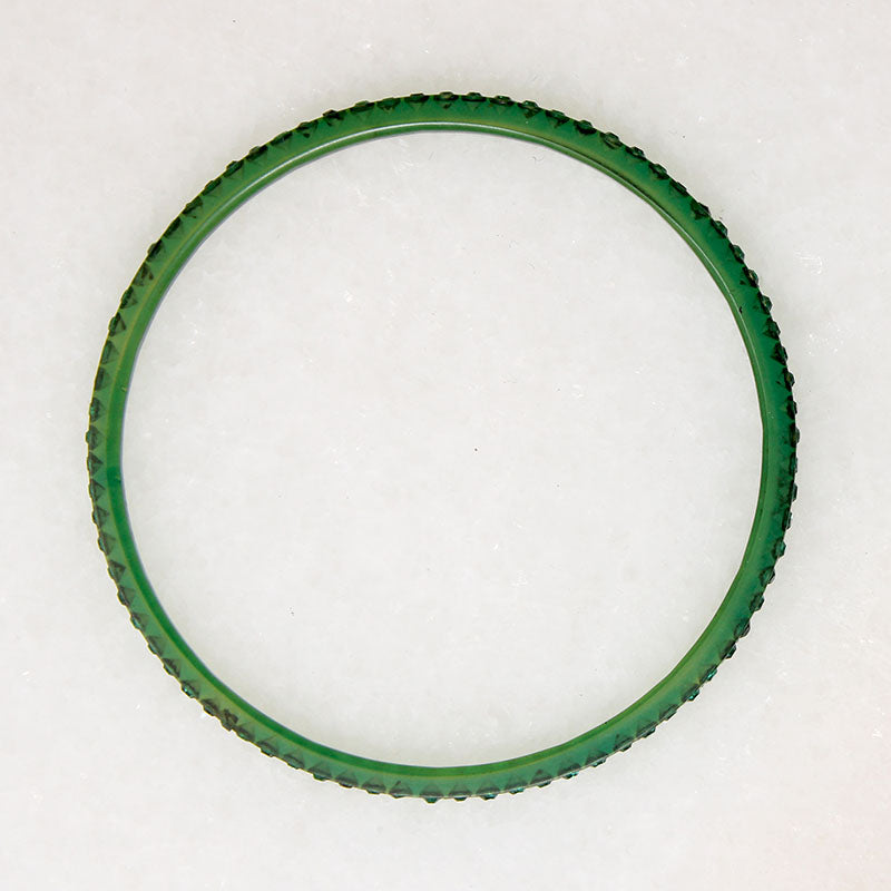 Bright Green Celluloid & Rhinestone Art Deco Bangle