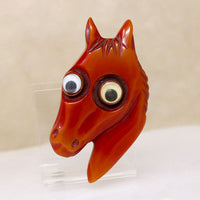 Spooky Googly Eye Bakelite Horse Head Brooch