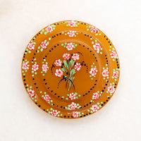Bakelite Circle Brooch Hand Painted with Flowers