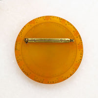 Bakelite Circle Brooch Hand Painted with Flowers
