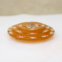 Bakelite Circle Brooch Hand Painted with Flowers