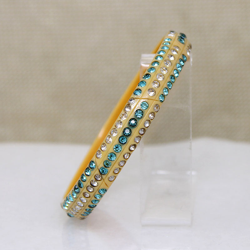 White & Aqua Rhinestones in Ivory-Colored Celluloid Bangle