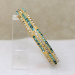 White & Aqua Rhinestones in Ivory-Colored Celluloid Bangle