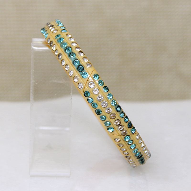 White & Aqua Rhinestones in Ivory-Colored Celluloid Bangle