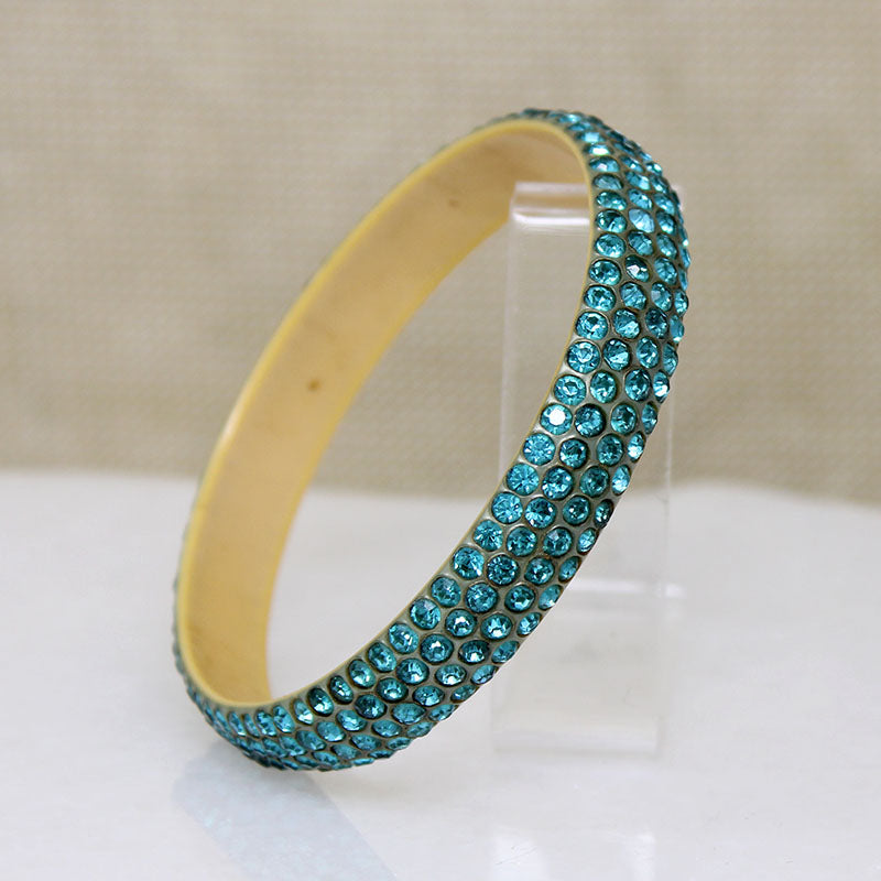 Flirty Teal Celluloid & Rhinestone Flapper Bangle