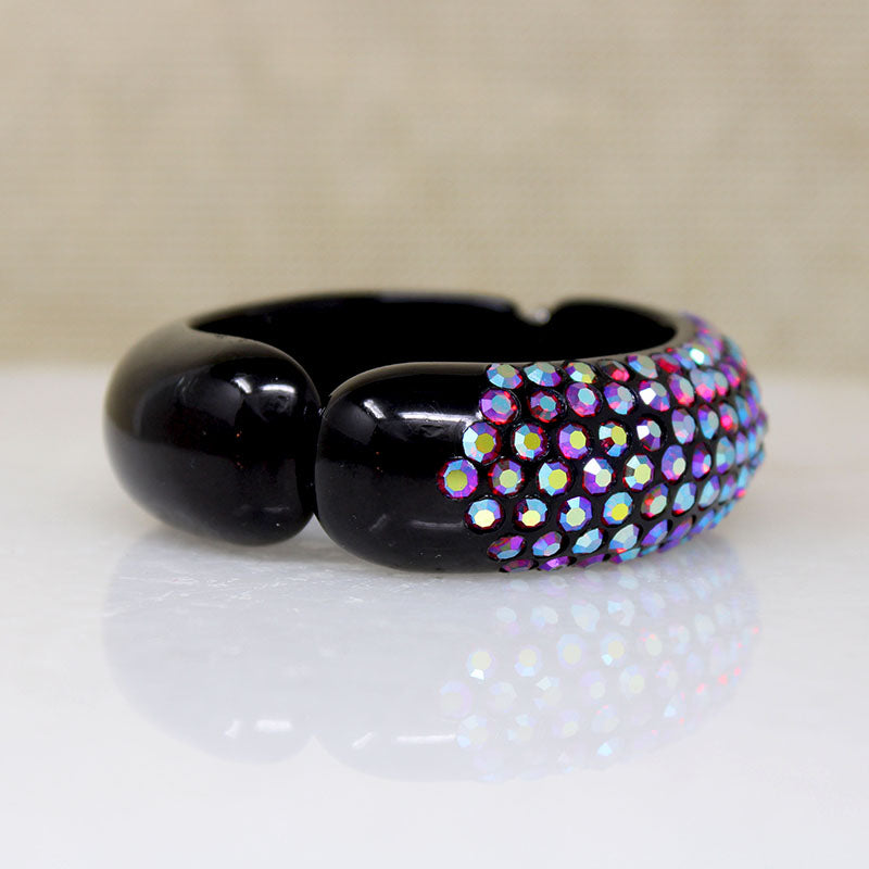 Red Auora Borealis Rhinestone & Black Celluloid Clamper