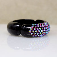 Red Auora Borealis Rhinestone & Black Celluloid Clamper