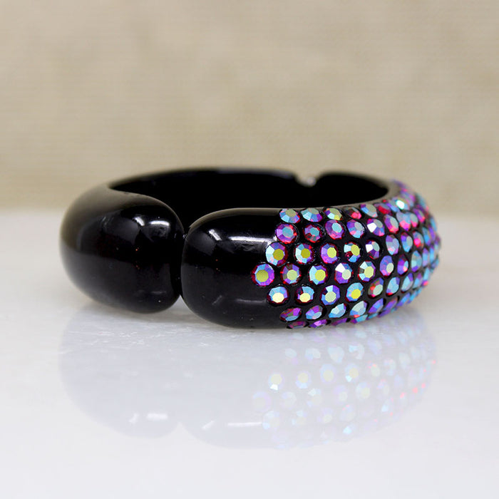 Red Auora Borealis Rhinestone & Black Celluloid Clamper
