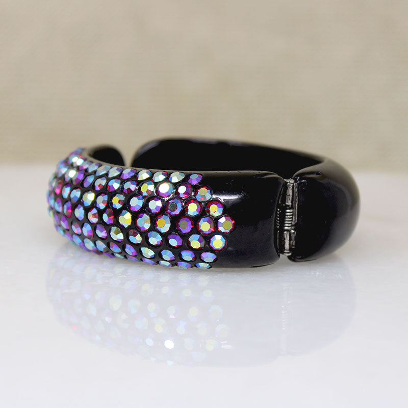 Red Auora Borealis Rhinestone & Black Celluloid Clamper