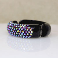Red Auora Borealis Rhinestone & Black Celluloid Clamper