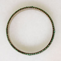 Carved Celluloid Bangle with Green & Orange Stones