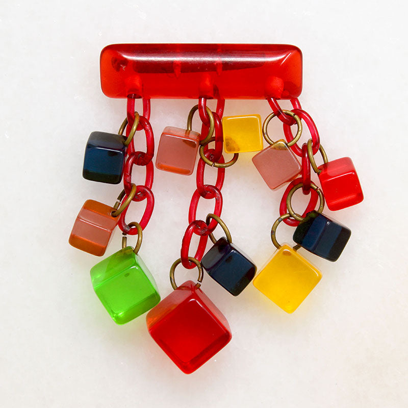 Colorful & Kinetic Bakelite Cube Brooch