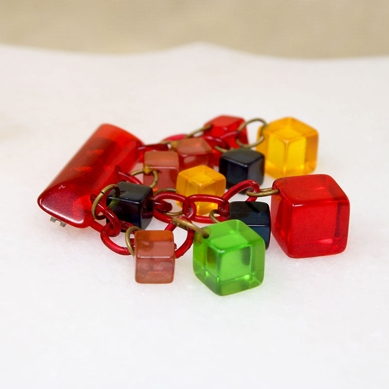 Colorful & Kinetic Bakelite Cube Brooch