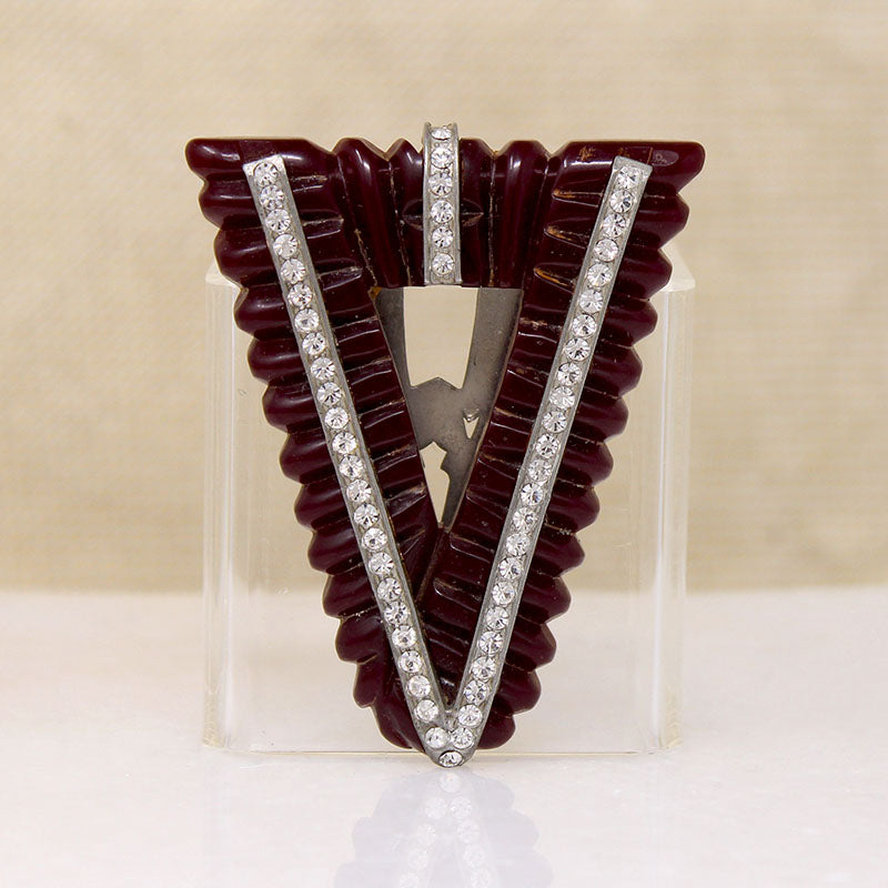 World War II Bakelite & Rhinestone Victory Clip