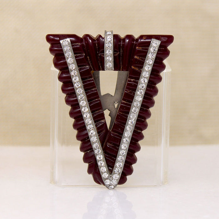 World War II Bakelite & Rhinestone Victory Clip